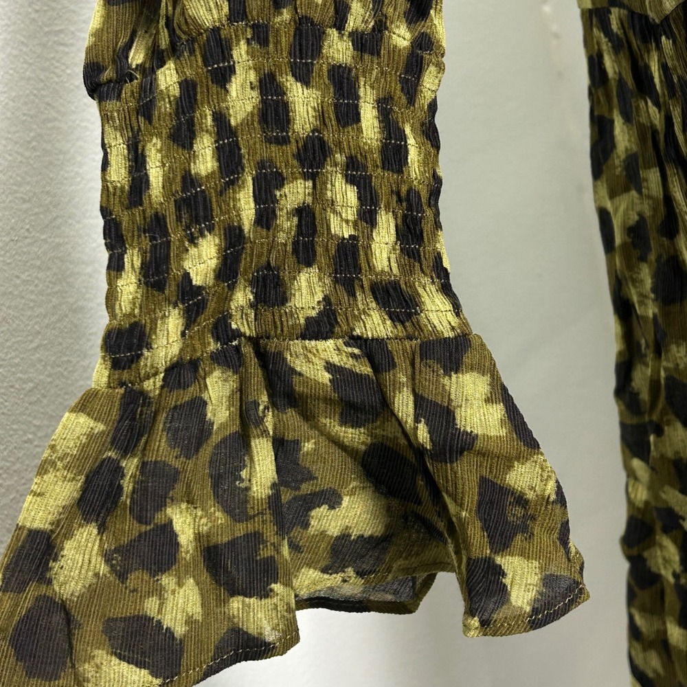 Pomander Place Olive‎ Green Black Leopard Tiered V-Neck Mini Dress XL Y24667UFWT - Picture 8 of 10